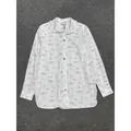 Blusa blanca de algodón de manga larga con estampado de gatos y cuello volante - EU 38 / Estampado de Gato