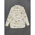 Camisa de algodón de manga larga con estampado de caballos vintage en crema y marrón - EU 38 / Estampado de Caballo