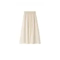 Gonna svasata in cotone beige con vita elastica e orlo a pieghe dallo stile sobrio - S / Pesca