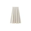 Elastic high-waisted A-line midi skirt in beige textured knit fabric on white background - S / Oatmeal