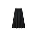 Gonna nera a pieghe linea A con vita elastica e drappeggio fluido quotidiano - S / Nero