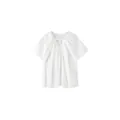 Minimalistische witte top met korte mouwen, geplooide textuur en unieke V-hals - S / Witte Blazer
