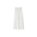 White pleated long skirt with elastic waist and a-line silhouette in minimalist style - S / Bottoms / White