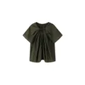 Minimalist short sleeve top in dark olive green with pleated texture and knot detail - S / Tops / Dark Green