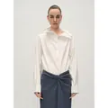 Women's minimalist white asymmetric long sleeve shirt paired with twisted navy skirt - S / White
