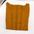 Slim fit ribbed knit short sleeve top in ginger yellow color with crew neck - XS / Tops / Khaki