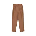 Pantaloni minimalisti in ecopelle marrone a vita alta con pieghe e gamba dritta - S / Marrone