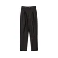 Pantaloni da donna neri in ecopelle a vita alta con pieghe e taglio dritto con bottone - S / Nero