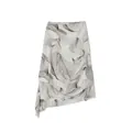 Asymmetrische midi-rok voor dames met crème basis en donkere abstracte vloeiende lijnen - S / Asymmetrische Midi Rok