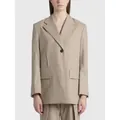 Minimalist beige oversized single-button blazer and matching pants suit for women - L / Khaki