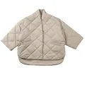 Minimalist beige quilted diamond jacket with oversized silhouette and stand collar style - XS / Matcha Green