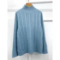 Damen lässiger hellblauer Rippstrick-Rollkragenpullover mit weichen langen Ärmeln - S / Hellblau