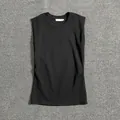 Detailed flat lay of a black crew neck sleeveless top with high-quality knit texture - S / Black Vest