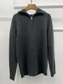 Detailed texture of dark grey half-zip hooded sweater with fine knit and silver metal zipper - XS / Dark Gray