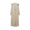 Minimalistischer khakifarbener langer Trenchcoat mit Kapuze und Taillengürtel für Damen - S / Khaki