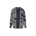 Blusa de mujer azul oscuro con estampado geométrico y diseño moderno minimalista - S / Camisa Negra