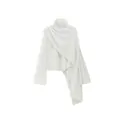 Top blanco minimalista de cuello alto y manga larga con drapeado asimétrico fino - S / Blanco
