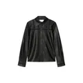 Faux leather long sleeve black shirt with button closure and sharp collar detail - S / Black
