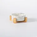Bol en céramique pour animaux motif marbre avec socle en bois de style scandinave - Bol Gris Marbré - avec Support Bois Simple