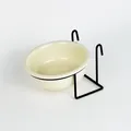 Hanging pet bowl with cream ceramic basin and black metal bracket for cages - 13cm/360ml / Off White