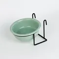 Light green ceramic pet bowl with black metal wire hanging rack for cages - 13cm/360ml / Light Green