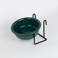 Dark green ceramic pet bowl with black metal wire cage mount for small dogs and cats - 13cm/360ml / Dark Green