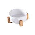 Witte keramische kattenbak met zwarte spikkels en verhoogde houten standaard set - Keramiek Voerbak En Enkele Houten Standaard / Klein (13CM) / Wit