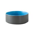 Dual-tone ceramic cat bowl with matte dark grey exterior and bright blue interior - Small Gray Outer Blue Inner Straight Bowl