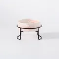 Rosa Keramik-Katzennapf in Marmor-Optik mit erhöhtem schwarzem Metallständer - Gerade Schale mit Marmormuster und einzelnem Eisenständer / Groß (20cm) / Rosa