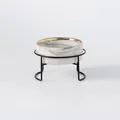 Graue Marmor-Keramikschale mit Goldrand auf erhöhtem schwarzem Metallständer für Katzen - Goldrand mit Einzelnem Eisenständer / Groß (20cm) / Graues Marmormuster