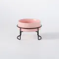 Rosa Keramik Napf mit erhöhtem schwarzem Metallständer für Katzen und Hunde - Schale mit geradem Rand und einzelnem Eisenständer / Groß (20cm) / Rosa