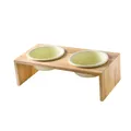 Doppelter Keramiknapf mit Eichenholzständer für Katzen und Hunde in Gelb - 14cm / Matte Creme Schalen Mit Dickem Rand Und Eichenständer