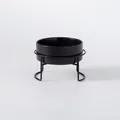 Mattschwarze Keramik-Futternapf mit erhöhtem Metallständer für Katzen und Hunde - Schale mit geradem Rand und einzelnem Eisenständer / Groß (20cm) / Schwarz