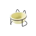 Ceramic light yellow cat bowl with black metal cat-ear stand for small pets - Single Bowl And Black Cat Ear Stand / Matte Off-White