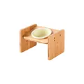 Schuine bamboe voerbakhouder met beige keramische kom voor nekbescherming van kat - S / Enkele Voerbak Bamboe Standaard Set / Mat Gebroken Wit