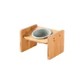 Ergonomischer Keramik-Katzennapf mit verstellbarem Bambusständer in Hellgrau und Holz - S / Einzelnapf Bambusständer Set / Matt Hellgrün