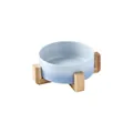 Ciotola in ceramica blu sfumato con supporto rialzato in legno naturale per gatti e cani - Ciotola Diritta Blu Sfumato E Supporto Legno Singolo