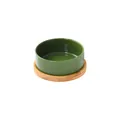 Dark green ceramic pet bowl with wooden stand, macaron style cat feeder for neck protection - Forest Green Bowl With Single Stand / Medium