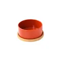 Ceramic cat bowl in macaron orange with elevated wooden base for neck protection - Small