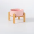 Roze keramische voerbak met verhoogde houten standaard voor honden en katten modern - Elevated Single Wood Stand / Mat Roze / Diameter 11cm