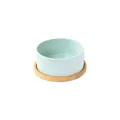 Ceramic cat bowl in mint green with a natural bamboo base for neck protection - Small