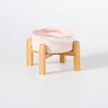 Roze marmeren keramische voerbak met verhoogde bamboe standaard voor huisdieren - Elevated Single Wood Stand / Marmer Roze / Diameter 11cm