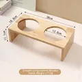 Soporte doble elevado de madera natural para cuencos de mascotas de 38 cm de largo - Soporte doble de roble tamaño 4