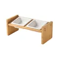 Elevated bamboo pet feeder with dual square white ceramic bowls and 15-degree tilt - White Bowls and Wood Stand