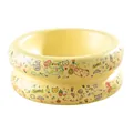 Bol en céramique jaune pastel pour animaux avec des illustrations de chats et chiens - Gamelle Double Couche Cercle (Jaune Crème)