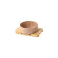 Pink ceramic pet bowl with a minimalist bamboo wood stand for cats and small dogs - Small / Straight-sided Bowl With Glossy Khaki Finish And A Single-hole Bamboo Tray