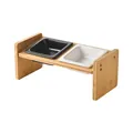 Square black and white ceramic pet elevated bowls with wooden stand for cats and dogs - Black and White Bowls and Wood Stand