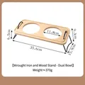 Soporte elevado doble de bambú y hierro para cuencos de mascotas con dimensiones claras - Soporte Madera Hierro Doble Orificio Tamaño 2