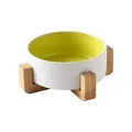 Bol pour animaux en céramique jaune avec support en bambou au design scandinave épuré - Petit
