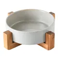 Gamelle en céramique de style japonais gris clair mat avec support croisé en bois - Bol à Eau Gris Glacé au Four Avec Support Simple
